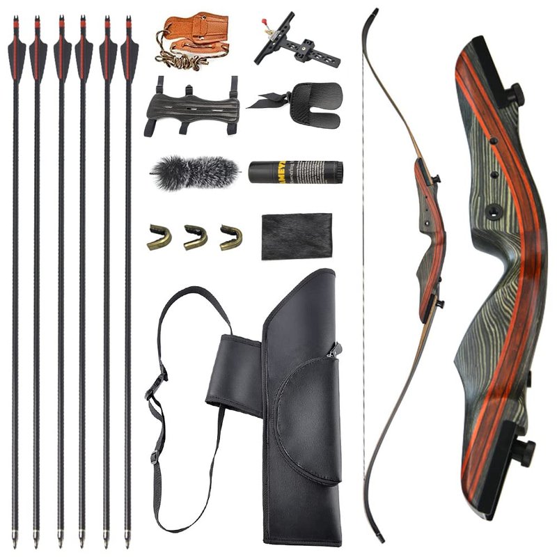 ZSHJGJR 62 Inch Takedown Recurve Bow and Arrow Set American Hunting Bow for Adults & Youth Beginner Traditional Wooden Bow Longbow 20-50lbs Right Handed for Archery Outdoor Hunting Shooting(30lbs)