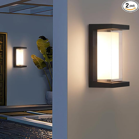 Outdoor Porch Light,15%-100% Dimmable Indoor Wall Light Fixtures,3000K/4000K/6500K Adjustable,24W Exterior Wall Lighting,Waterproof Outdoor Modern Wall Sconce Lights,2160LM Indoor Wall Sconce 2 Pack
