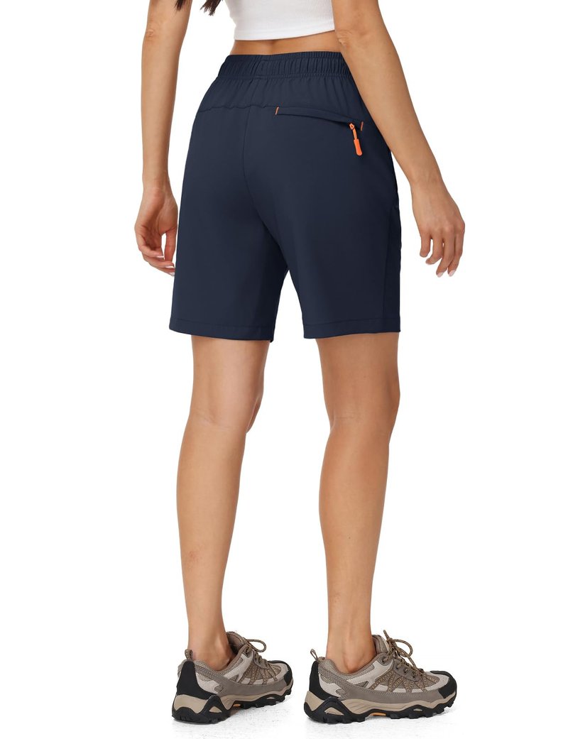 Rdruko Women's Hiking Shorts 8" Quick Dry Lightweight Water Resistant Outdoor Travel Shorts with Pockets, Navy Blue, L