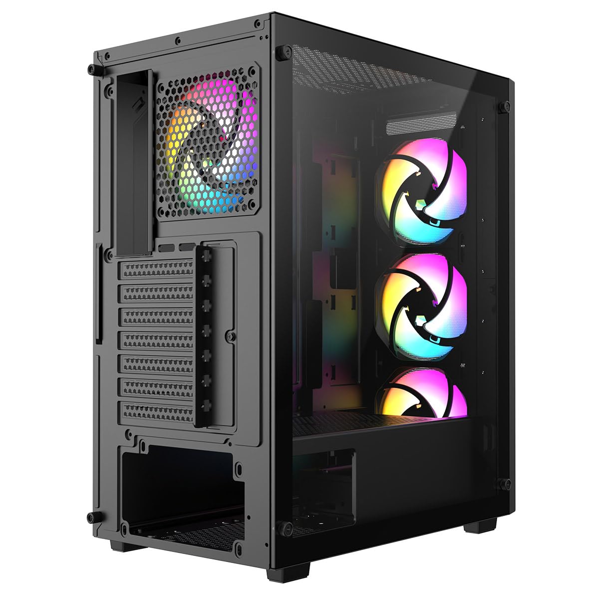 iONZ KZ10 PC Gaming Case Mid Tower ATX Tempered Glass With 4 x 120mm ARGB Fans - Black