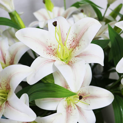 Olrla 60CM Long Artificial Lily 4PCS, toal 8 Blooming Flower Heads 4 Buds, 3D Print Fake Tiger Lily Flowers for Wedding Home Hotel Office Decoration (NO VASE)