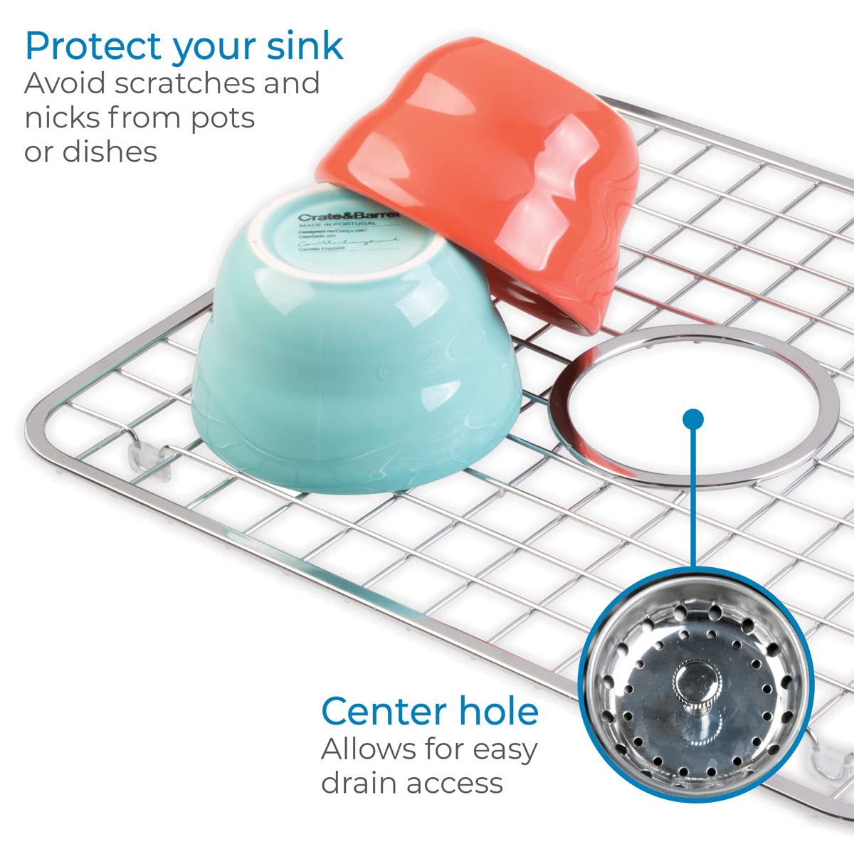 InterDesign Sink Grid with Hole, Polished Stainless Steel, 12.75x11 inches