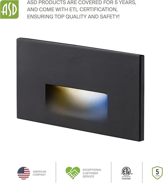 ASD LED Recessed Step Light Fixture, Outdoor & Indoor Stair Tread Lighting | 3CCT, Motion Sensor, Waterproof, ETL Listed | 3W 120LM 3000K-5000K 120V | Staircase Hardwired Illumination | Dark Bronze