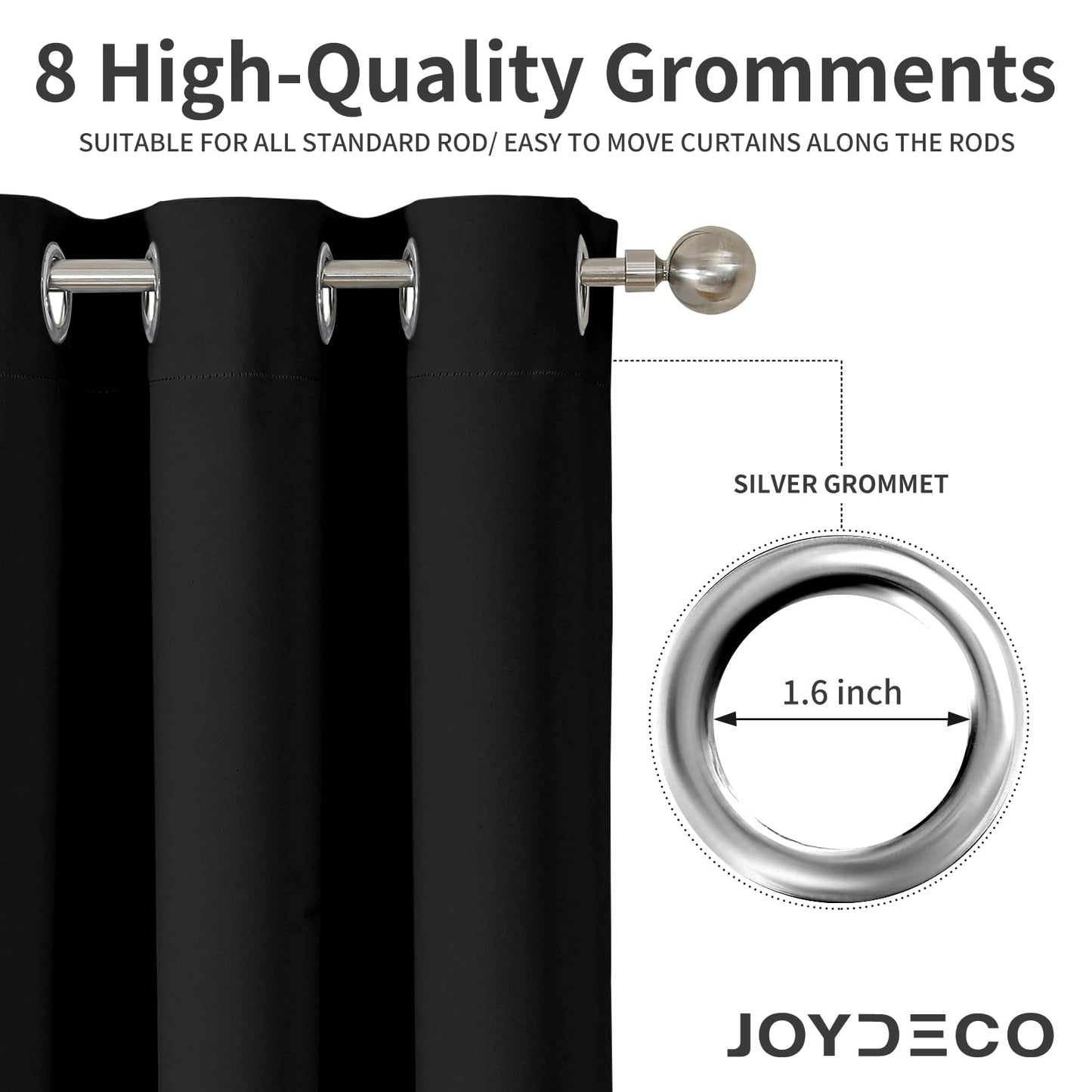 Joydeco Blackout Curtains 84 Inch Length 2 Panels Set, Thermal Insulated Long Curtains& Drapes 2 Burg, Room Darkening Grommet Drapes for Bedroom Living Room Window (Black, W52 x L84 Inch)