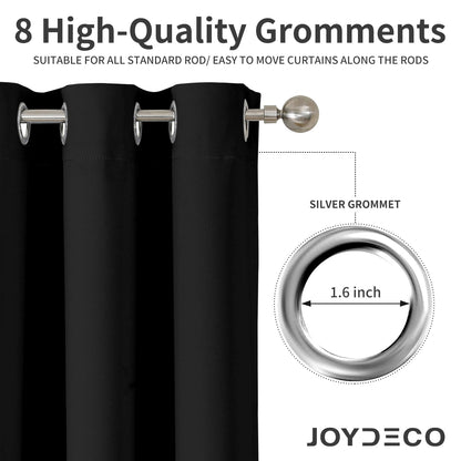 Joydeco Blackout Curtains 84 Inch Length 2 Panels Set, Thermal Insulated Long Curtains& Drapes 2 Burg, Room Darkening Grommet Drapes for Bedroom Living Room Window (Black, W52 x L84 Inch)