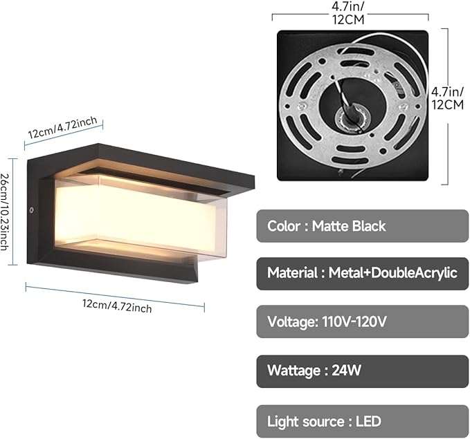 Exterior Wall Lighting,15%-100% Dimmable Indoor Wall Light Fixtures,3000K/4000K/6500K Adjustable,24W Outdoor Porch Light,Waterproof Outdoor Modern Wall Sconce Lights,2160LM Indoor Wall Sconce 4 Pack
