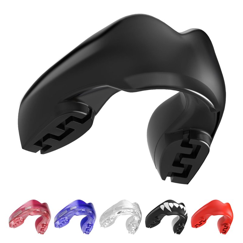 SAFEJAWZ Mouth Guard for Braces, Upper & Lower Protection Mouthguard with Case, Easy Fit Remoldable Mouthpiece for Football, Boxing, Lacrosse, MMA, Basketball & All Contact Sports (One Size, Black)