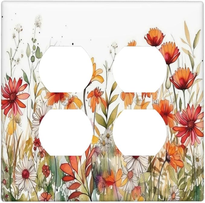 Decorative Light Switch Cover Plate Watercolor Wild Flower Floral 2 Gang Socket Covers Double Duplex Wallplates Switch Plates and Outlet Covers for Bathroom Home Decor