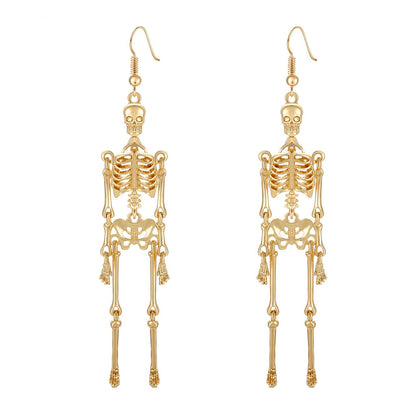 CEALXHENY Halloween Earrings Skull Skeleton Earrings for Women Halloween Party Outfits Jewelry Accessories Gifts (Gold)