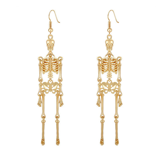 CEALXHENY Halloween Earrings Skull Skeleton Earrings for Women Halloween Party Outfits Jewelry Accessories Gifts (Gold)