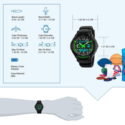 VDSOW Digital Watches for Kids Boys - 50M Waterproof Outdoor Sports Analogue Watch with Alarm/Timer/Dual Time Zone/LED Light, Childrens Electronic Shock Resistant Wrist Watches for Junior Teenagers