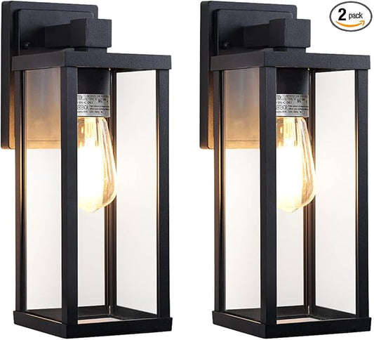 LITFIT Matte Black Outdoor Light Fixtures Wall Mount, Waterproof Rustproof Porch Lights, 14 Inch Outside Wall Lanterns for Patio, Front Door, Garage, Backyard, 2-Pack, Bulbs Not Included