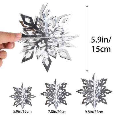 CCINEE 12 Pieces 3D Silver Snowflake Hanging Garland, Christmas Iridescent Paper Snowflakes String Ornaments for Classroom Ceiling Winter Wonderland Wall Hang Holiday New Year Home Decorations