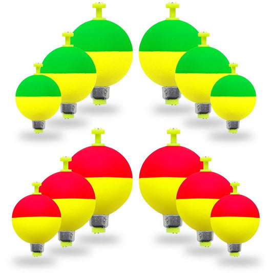 FISHCORNER 12 Pcs Fishing Bobbers Floats,Snap-on Fishing Bobber Ball Shape Fishing Float Corks Weighted Bobbers for Fishing Crappie Panfish Bluegill Trout