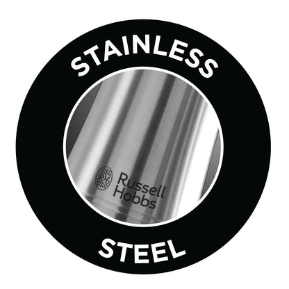 Russell Hobbs Stainless Steel Electric Salt & Pepper Mill Set with Adjustable Ceramic Grinder Heads for fine or coarse Grinding, Battery Operated, Light up During use, One Handed Operation, 23460-56