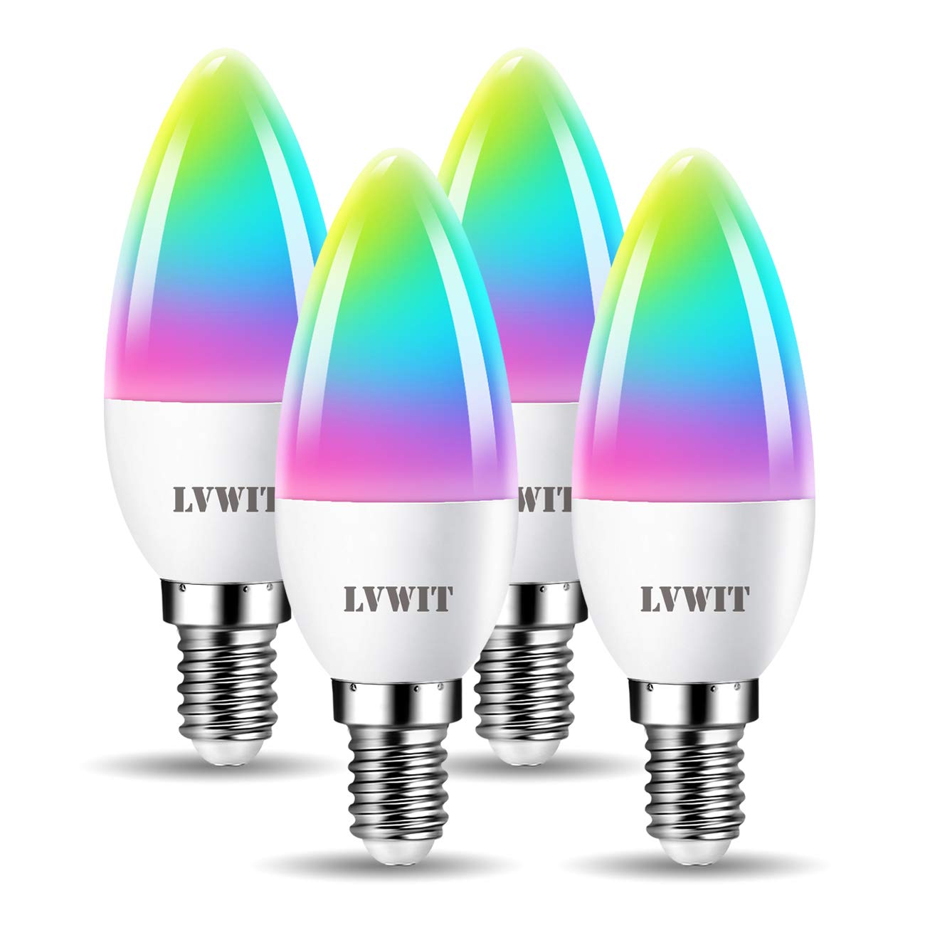 LVWIT E14 Smart Bulb,Alexa Light Bulbs,C37 RGB Smart Candle Bulbs,470Lm,4.9W Replace 40 Watt Screw Smart Bulb Work with Alexa,Echo and Google Assistant,Tuya(Pack of 4)