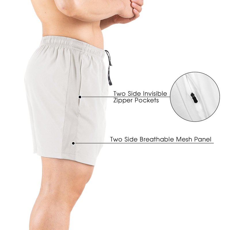 Gaglg Men's 5" Running Shorts 2 Pack Quick Dry Athletic Workout Gym Shorts with Zipper Pockets White/Red,Medium