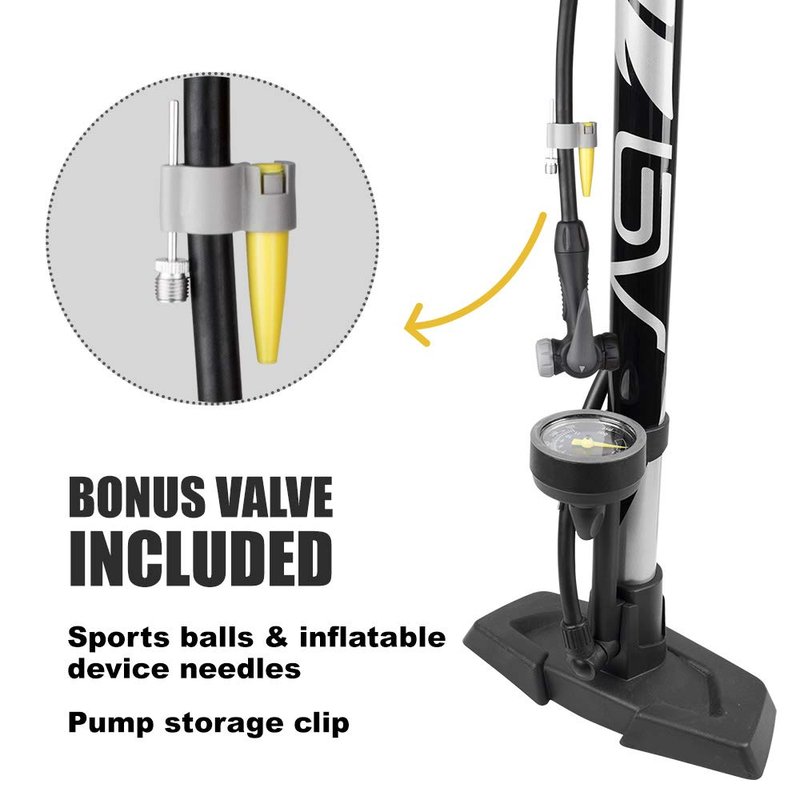 BV Bike Pump Out of Durable Steel - Bicycle Pump 160 PSI high Pressure, Bike Tire Pump 17/24 inch Smart Valve Head, Automatically Reversible Presta & Schrader, Ball Pump