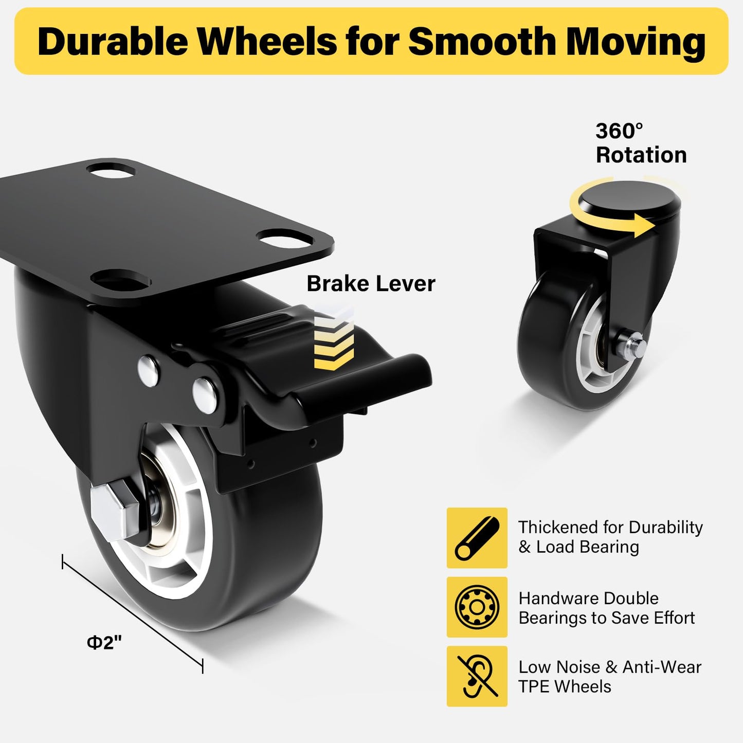 Folding Hand Truck, Dolly Cart with 6 Wheels (2 with Brake) & 2 Elastic Straps, 500 LB Heavy-Duty Trolly Cart for Moving, Luggage, Car Seat, Garden Plant, Camping,26" Max Extendable Plate,Black