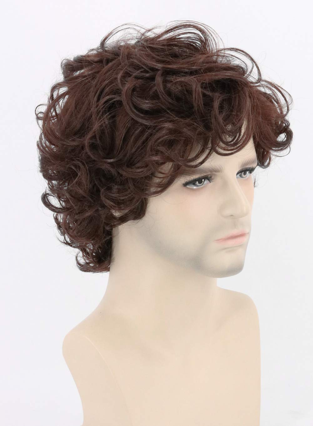Topcosplay Men Wigs Dark Brown Short Curly Layered Cosplay Halloween Character Costume Man Wig