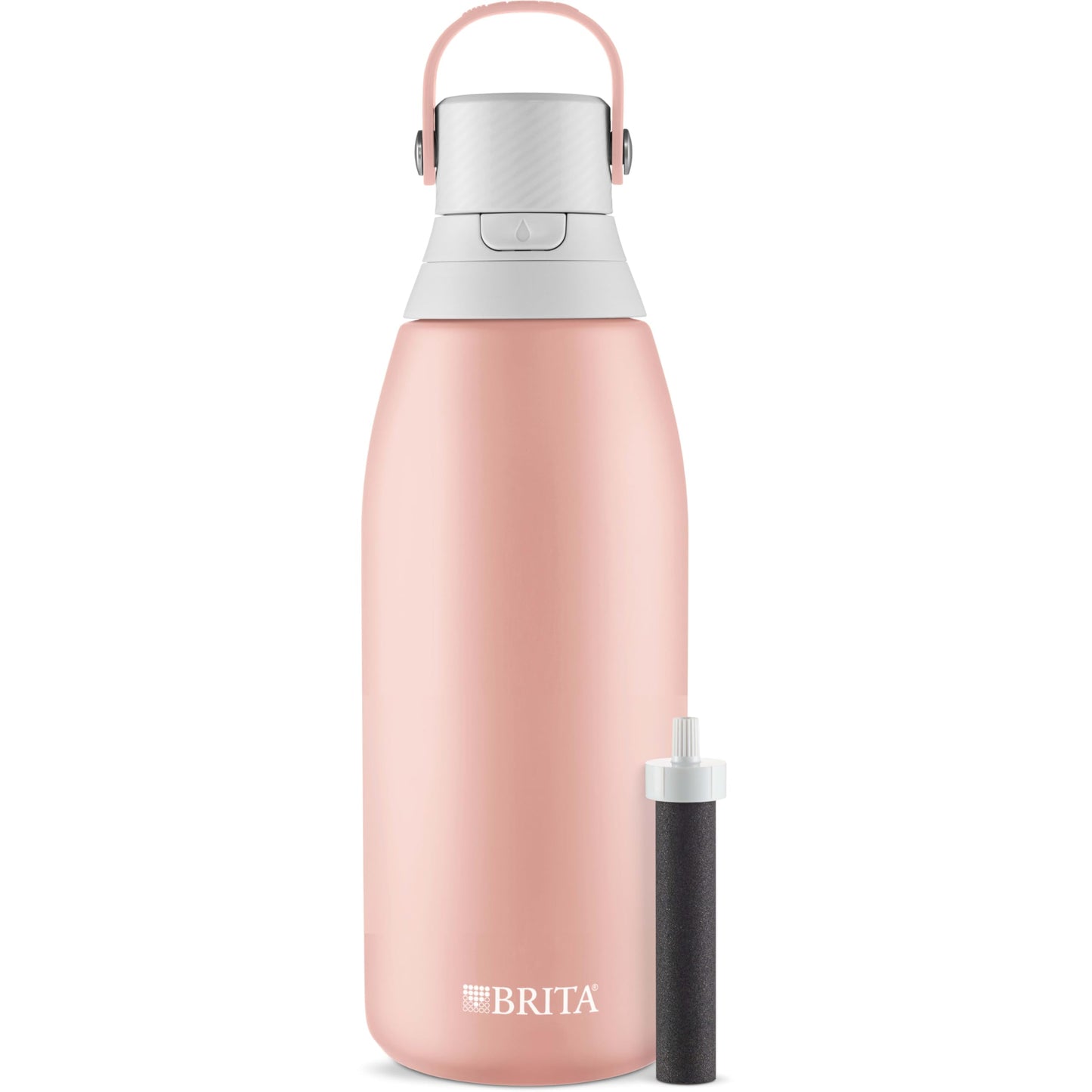 Brita Insulated Filtered Water Bottle with Straw, Reusable, Stainless Steel Metal, Rose, 32 Ounce
