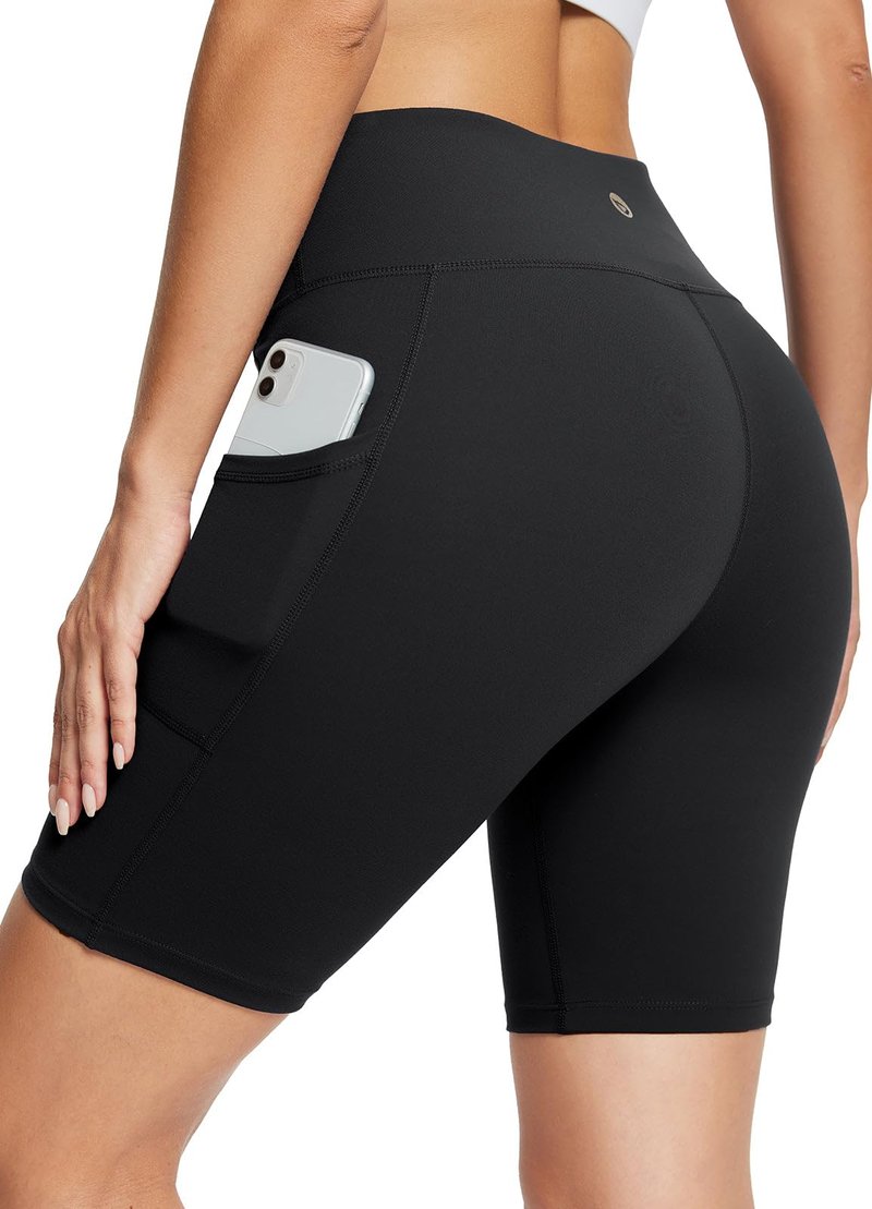 baleaf Biker Shorts Women Yoga Gym Workout Spandex Running Volleyball Tummy Control Compression with Pockets Soft 8" Black XL