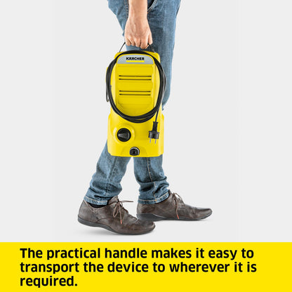 Kärcher K 2 Classic Pressure Washer, Pressure: max. 110 bar, Flow Rate: 360 l/h, Area Coverage: 20 m²/h, Water Filter, Weight: 3.4 kg, high-Pressure Hose and Gun, one-Way Spray Lance, Dirt Blaster