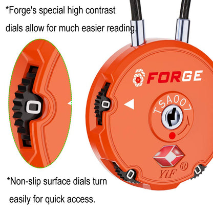 Forge Quality TSA Approved Luggage Locks for Travel Accessories, Suitcase, Pelican case, Set Your own Combination, Zinc Alloy Body-Cable Locks Orange 2 Locks