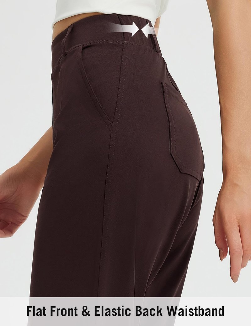 baleaf Womens Ankle Barrel Pants Stretch Travel Pants Petite Work Pants Casual Slacks Sweatpants Dark Brown L