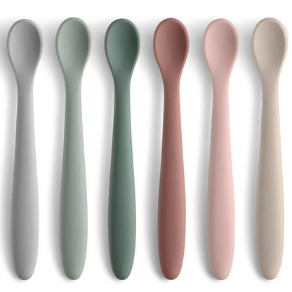 6-Piece Silicone Baby Feeding Spoons, First Stage Infant Spoons, Soft-Tip Easy on Gums I Baby Training Spoon | Infant Utensils Feeding Supplies, Dishwasher & Boil-proof