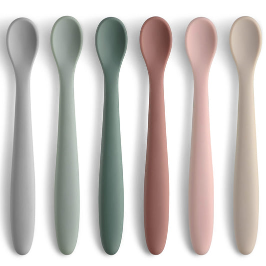 6-Piece Silicone Baby Feeding Spoons, First Stage Infant Spoons, Soft-Tip Easy on Gums I Baby Training Spoon | Infant Utensils Feeding Supplies, Dishwasher & Boil-proof