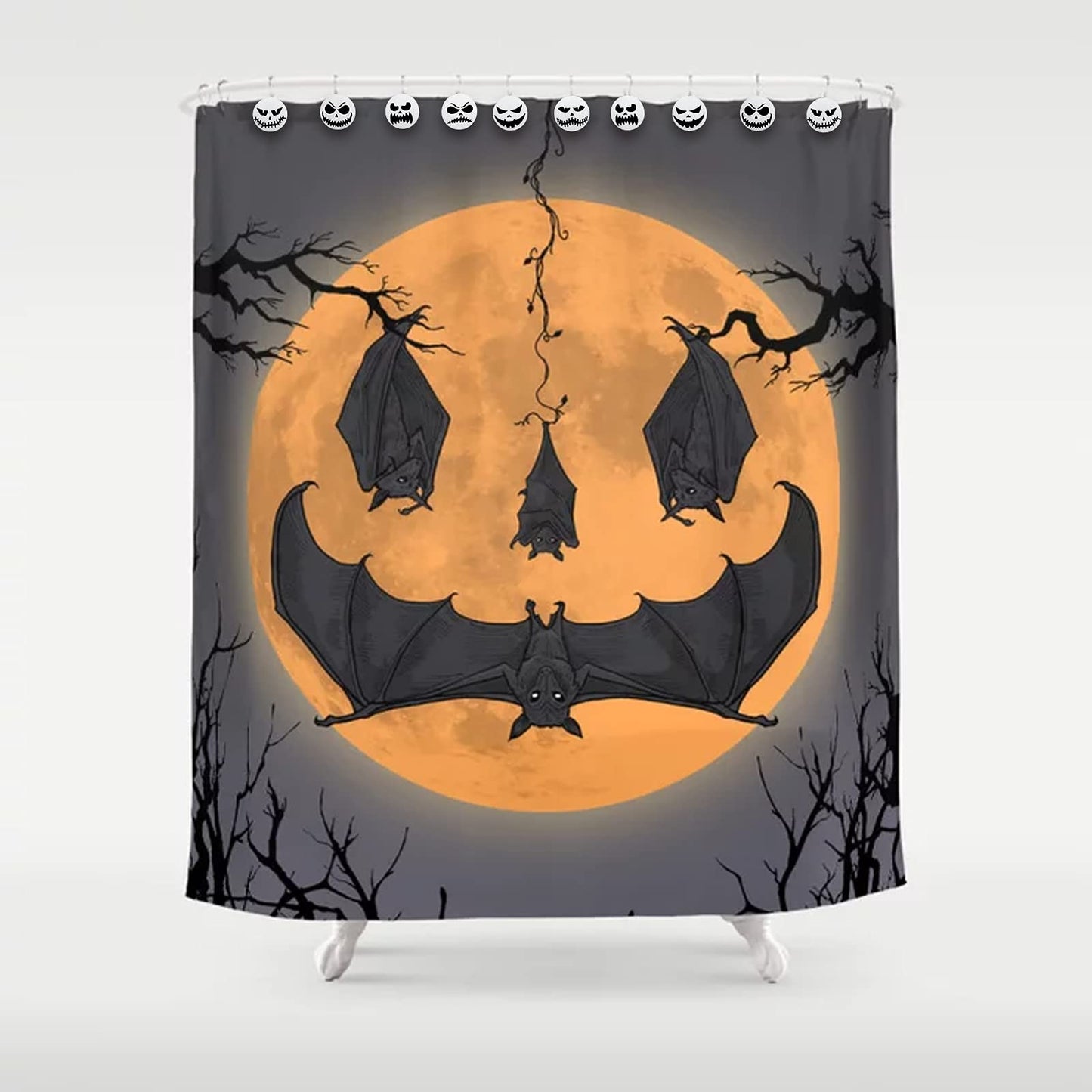 Jetec 12 Pcs Skull Shower Curtain Hooks Halloween Shower Rings Decorative Skeleton Curtain Hook Rings Stainless Steel Bathroom Hooks with Skull Decor for Home Halloween(Cool Style)