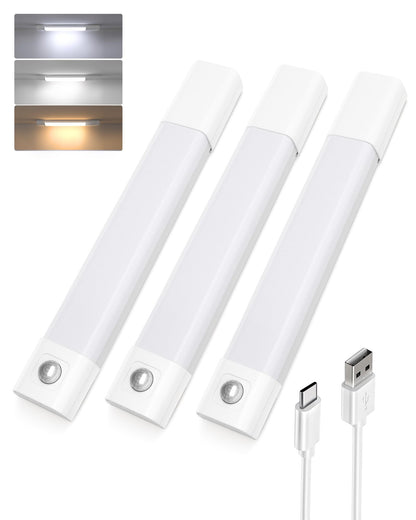 Closet Lights, 30 LED Rechargeable Under Cabinet Lighting Wireless, 3 Color Temps Under Cabinet Lights, Dimmer Motion Sensor Light Indoor for Pantry, Kitchen, Bedroom, Woadrobe (3 Pcs)