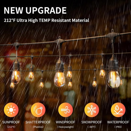 EIKOSON 50FT Outdoor String Lights Waterproof with 30+2 Bulbs(𝟏.𝟓𝐅𝐓 𝐁𝐮𝐥𝐛𝐥𝐬 𝐒𝐩𝐚𝐜𝐢𝐧𝐠), Remote & Dimmer, Commercial Grade Patio Lights with 3 Mode Light & Timing,100PC Ties for Outside