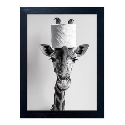 Bathroom Picture Wall Decor, Framed Black and White Bathroom Wall Art, Toilet Paper in Little Funny Raccoon's Hand Animal Canvas Print Painting