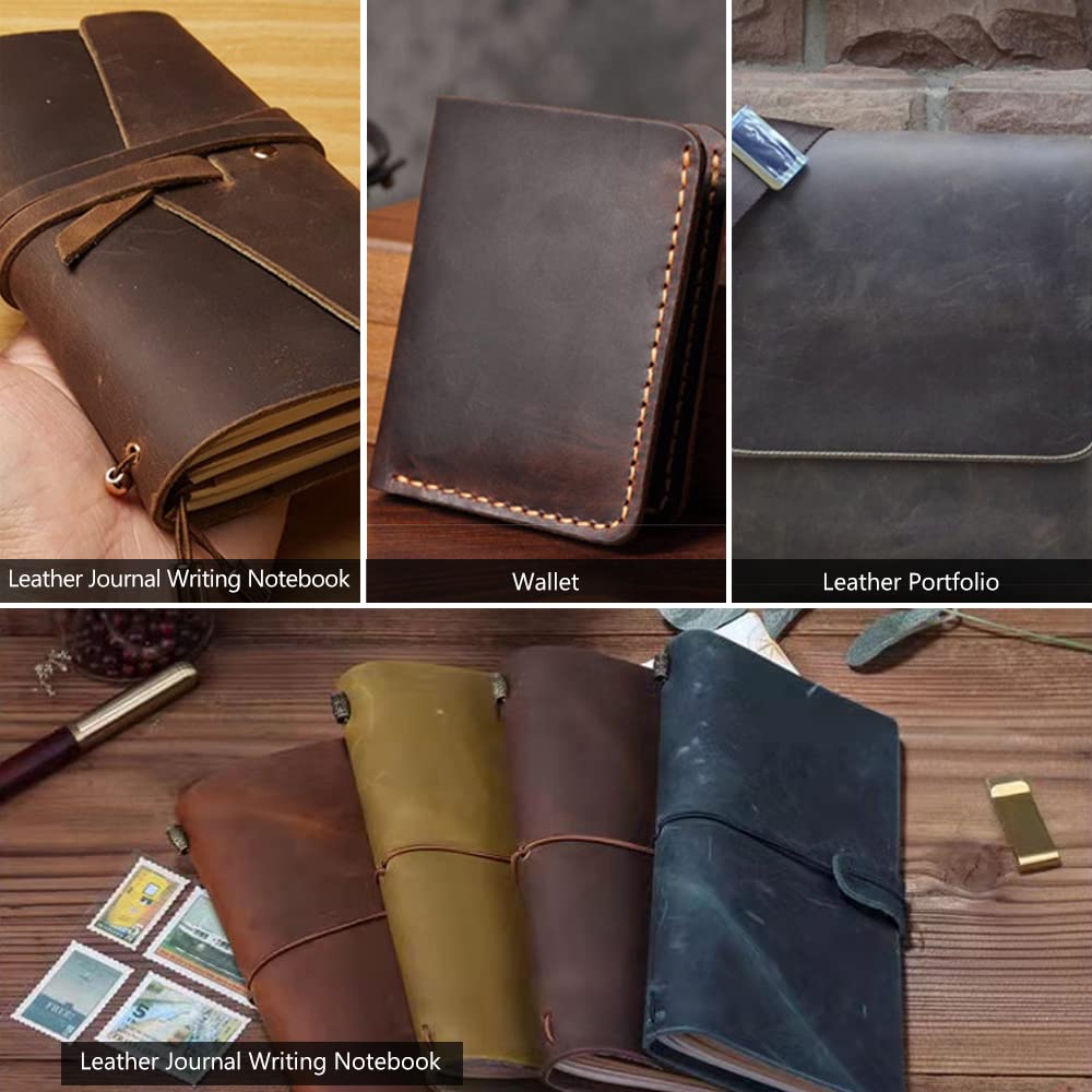 Genuine Leather Tooling Sheets 1.8-2.0MM Thick Full Grain Oil Tan Crazy Horse Cowhide Leather Sheets for Crafts Tooling Sewing Wallet Earring Hobby (Brown, 8"x12")