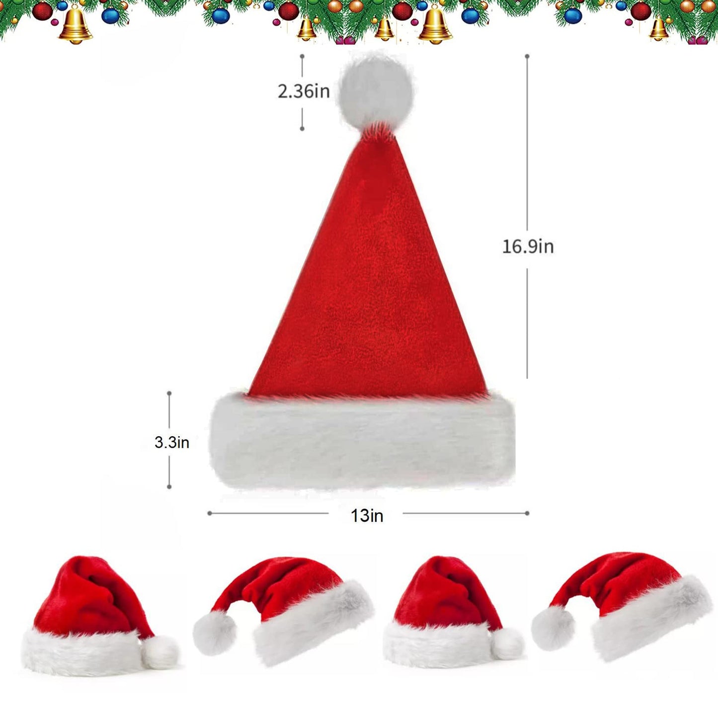 Berenlu Christmas Hat, Santa Hat, Xmas Holiday Hat for Adults, Touch Soft and Comfortable Velvet Thickened Santa Hats for Christmas New Year Holiday Party Supplies