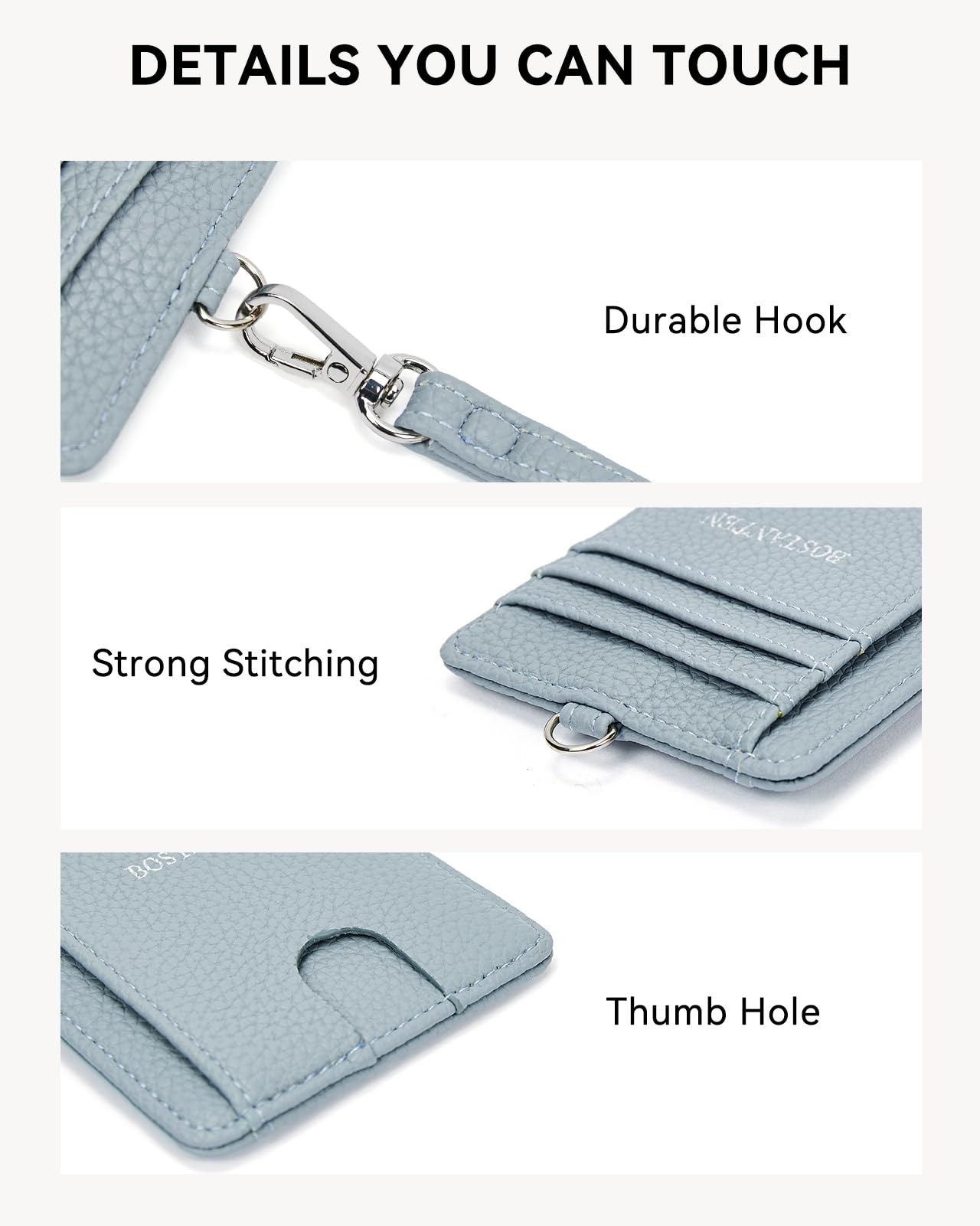 BOSTANTEN Slim Wallet Women with Leather Neck Lanyard RFID Blocking Credit Card Holder Front Pocket Small Wallet Blue