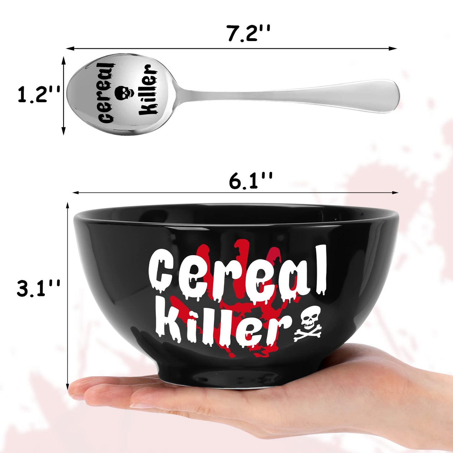 Nefelibata Black Cereal Killer Bowl and Spoon Set Halloween Man‘s Birthday Christmas Retirement Engraved Funny Gift for Him Papa's Grandfather's Uncle's Friend's Present Set of 2