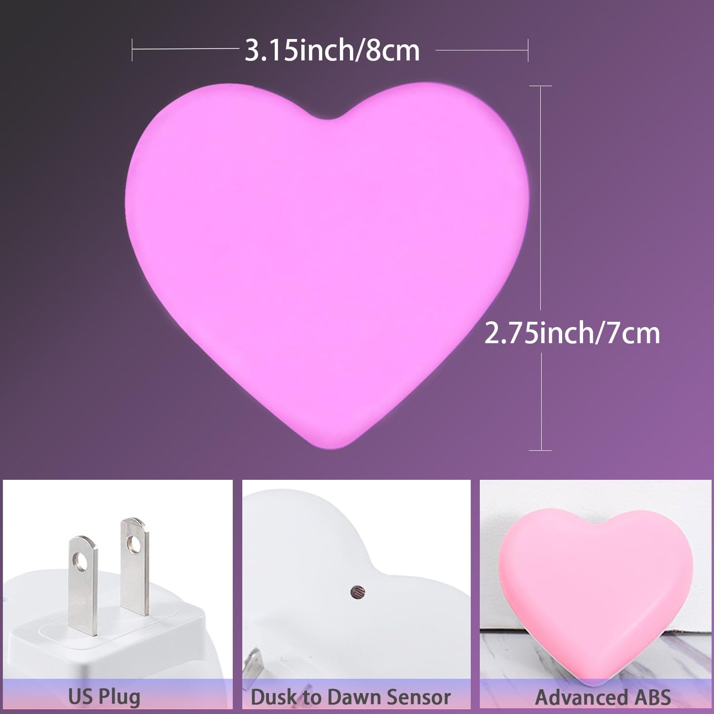 INZU Night Lights Plug into Wall, LED Night Light for Kids, Cute Nightlight with Auto Dusk to Dawn Sensor, LED Nightlight with Soft Warm Light for Bedroom, Nursery, Bathroom, Hallway (Pink)