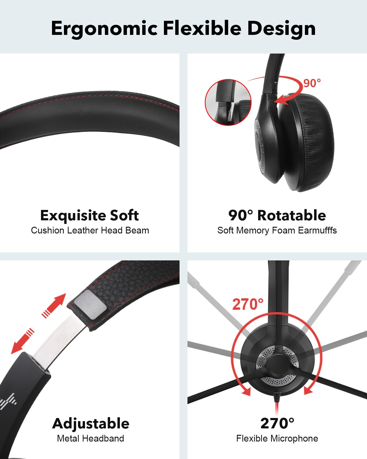 JIAMQISHI Headset with Microphone for PC Wired Headphones - 3.5mm On Ear Headsets with Noise-Cancelling Microphone for Laptop - Computer Headphones with Mic in-line Control for Home