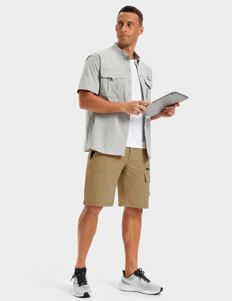TACVASEN Mens Hiking Cargo Shorts Dress Casual Golf Shorts Lightweight Quick Dry Waterproof Breathable Travel Work Fishing Khaki 38