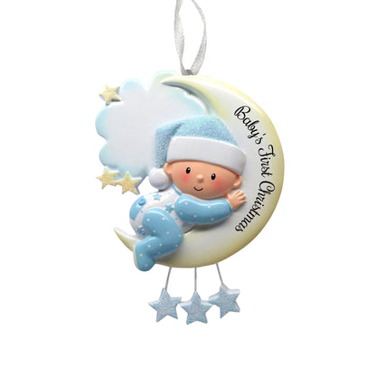 2025 Baby’s First Christmas Ornament – Baby Boy on Moon - Personalized Holiday Keepsake – Custom My 1st Christmas Ornament for Baby & Grandbaby – Engraved Gift for Newborn’s 1st Xmas