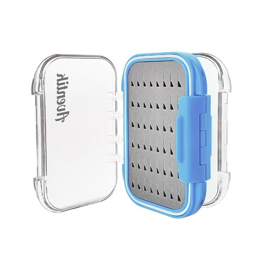 Aventik Waterproof Clear Fly Box Double Sides Floating Lightweight Fly Fishing Case Large Capacity Grip Foam Nymph Wet Dry Flies Lure Box(H18 Blue, SIZE A:4.24X3.04X1.36inch)