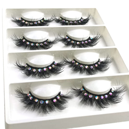 False Eyelashes with Glitter Rhinestones On, Bling Lashes 2023 Sparkle Full Strip Mink Eyelash 4 Pairs… (AF08bling)