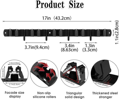 5 Holders+4 Hooks Black Broom Holder Wall Mounted with Nails Installation, Heavy Duty Stainless Steel Mop Holder, Brush Mop and Broom Storage Self Adhesive