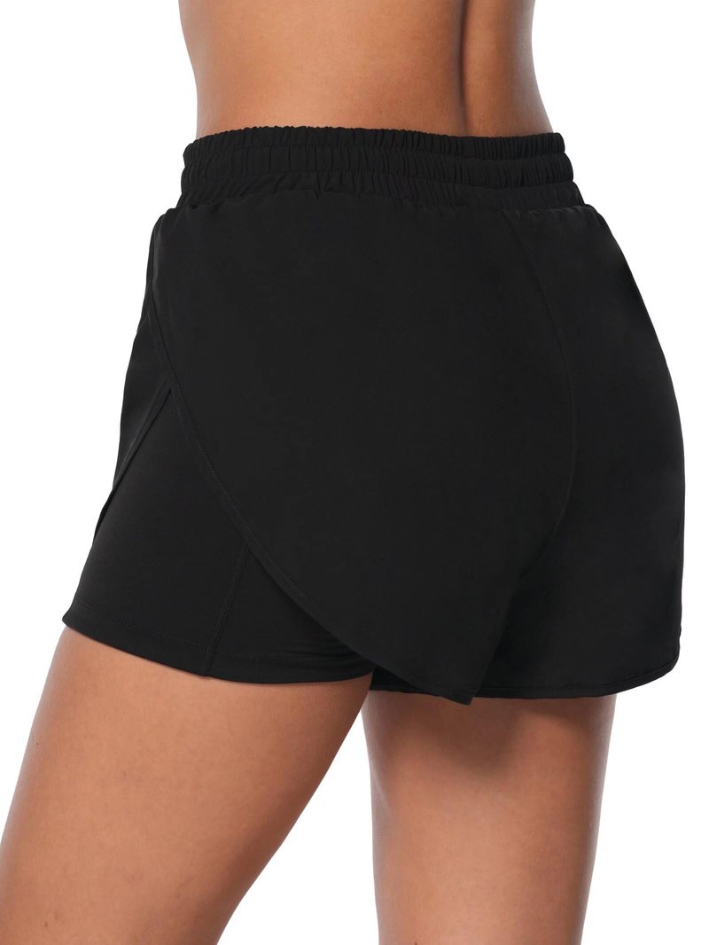 Sunzel 2 in 1 High Waist Running Shorts for Women Quick Dry Elastic Athletic Shorts with Pocket and Drawstring Workout Summer Black Medium