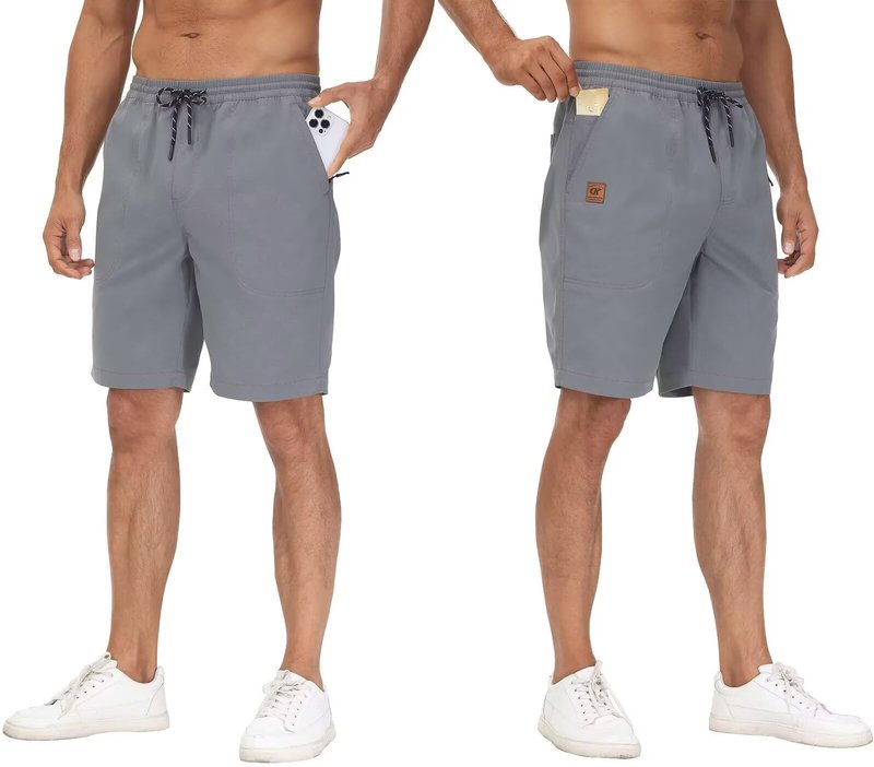 QPNGRP Men's Stretch Waist Casual Grey Shorts with 5 Pockets Include 1 Zipper Pocket 34