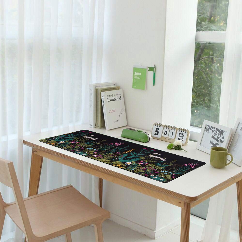 iCasso Desk Mat, Big Desk Pad, XXL Extended Gaming Mouse Pad, Large Mouse Pad for Desk Rubber Base Mousepad with Stitched Edges, Keyboard Mouse Mat for Work, Game, Office, Home - Weeds