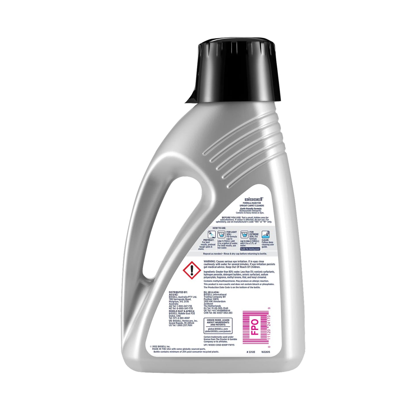 BISSELL Wash & Remove Pro Total, with Febreze, Oxy Boost, Stain Protect, Permanent Stain Remover, Upholstery Shampoo for Use with All Leading Upright Carpet Cleaners, 1.5 L, 2212E
